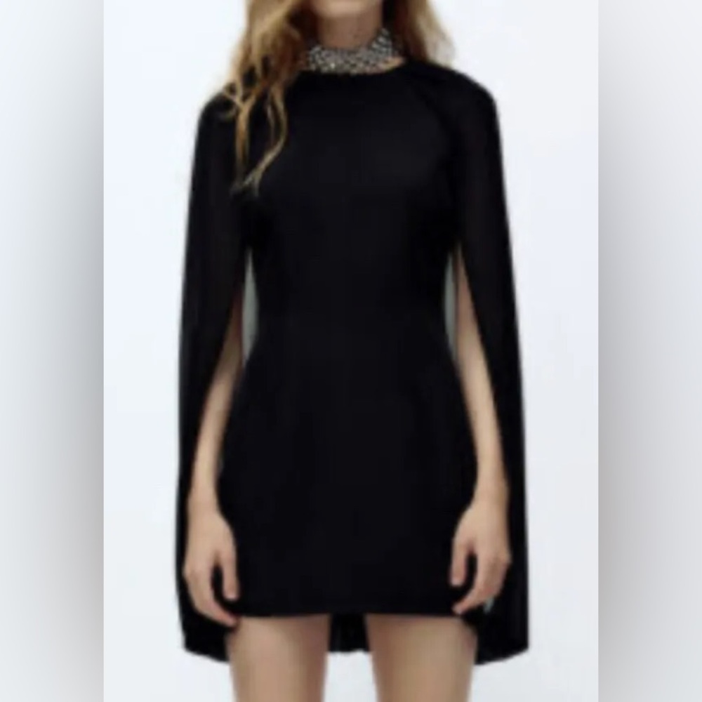 ZARA Women's Cape Sleeve Mini Dress Black Size XS - NWT